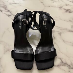 Madden Girl Black Square-Toe Ankle-Strap Heels